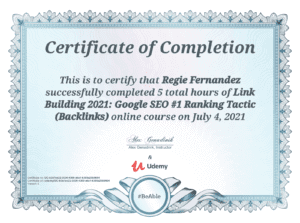 Regie Udemy SEO Backlinks Certificate
